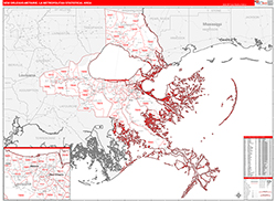 New Orleans-Metairie Metro Area Wall Map Red Line Style 2026